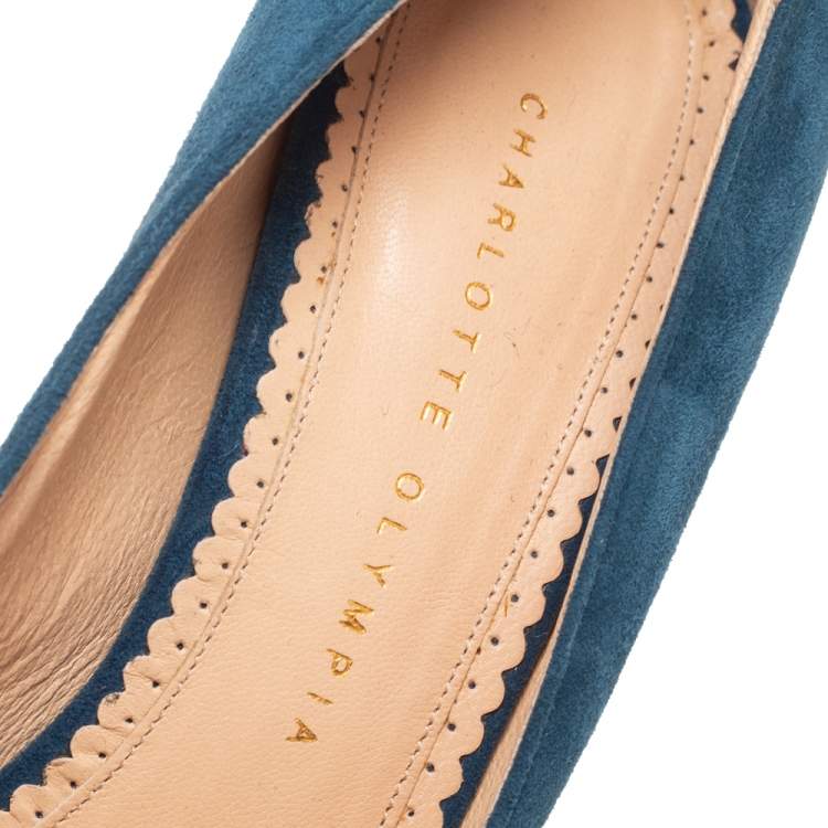 Pre Owned Charlotte Olympia Teal Blue Suede Dolly Platform Pumps Size 38