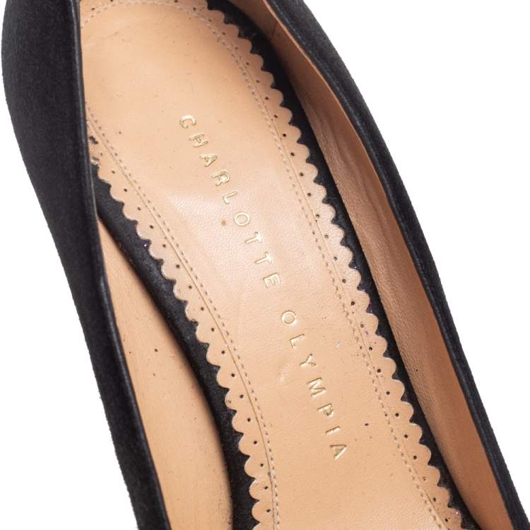 Pre Owned Charlotte Olympia Black Suede Debonaire Pointed Toe Platform Pumps Size 38