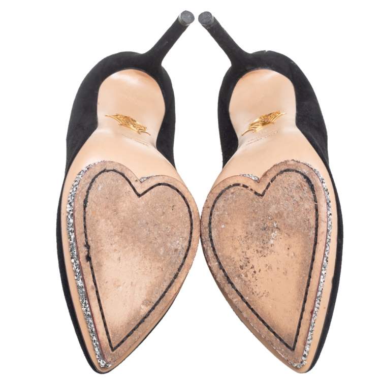 Pre Owned Charlotte Olympia Black Suede Debonaire Pointed Toe Platform Pumps Size 38