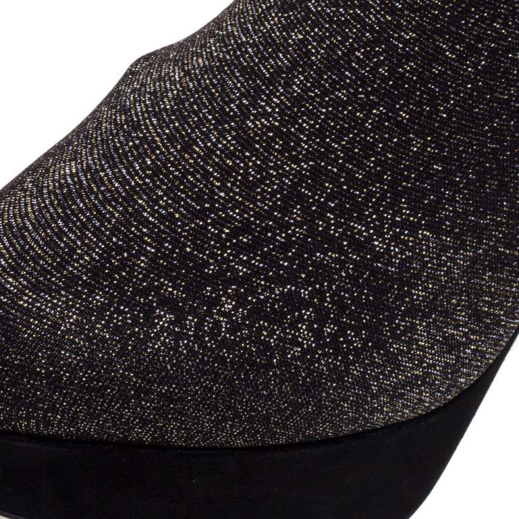 Pre Owned Charlotte Olympia Black Stretch Lurex Fabric Thigh High Platform Boots Size 38