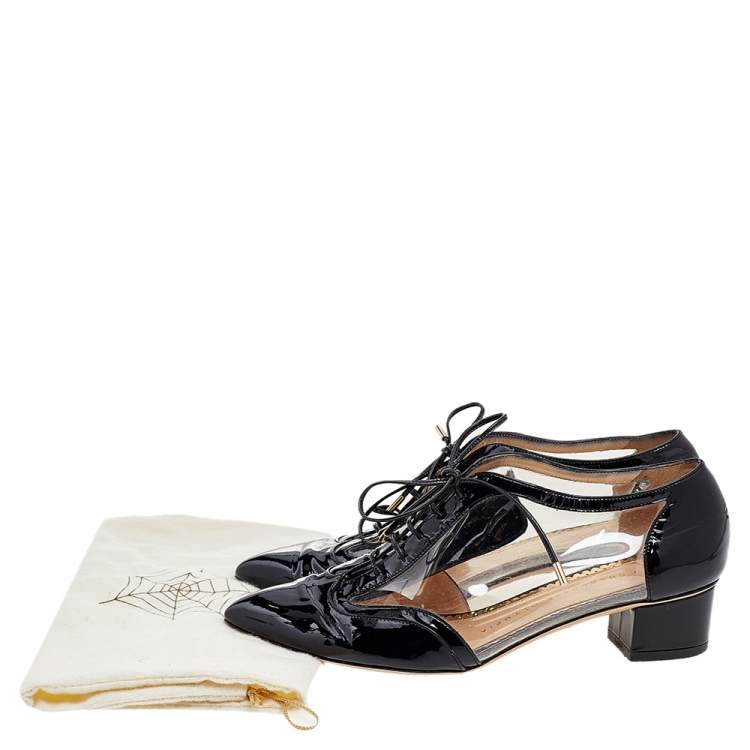 Pre Owned Charlotte Olympia Black/Transparent Patent Leather and PVC Erroll Brogues Size 38.5 