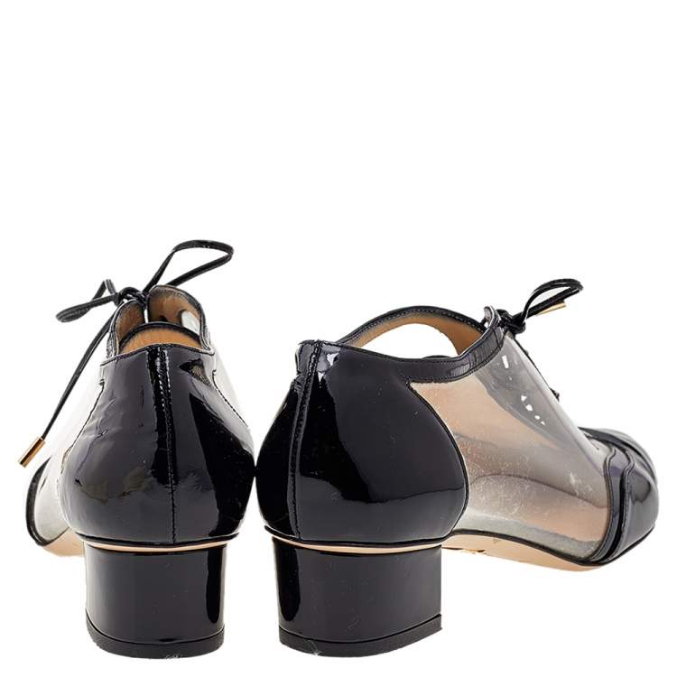 Pre Owned Charlotte Olympia Black/Transparent Patent Leather and PVC Erroll Brogues Size 38.5 