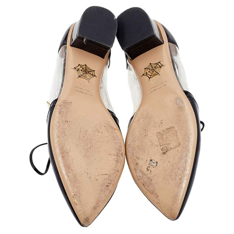 Pre Owned Charlotte Olympia Black/Transparent Patent Leather and PVC Erroll Brogues Size 38.5 
