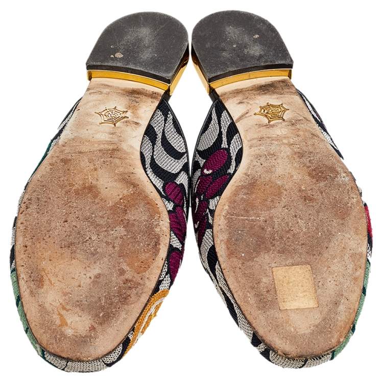 Pre Owned Charlotte Olympia Multicolor Printed Canvas Flat Mules Size 38