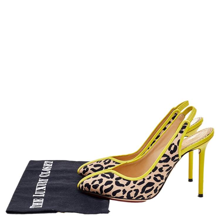 Pre Owned Charlotte Olympia Beige Leopard Print Fabric Slingback Sandals Size 37.5