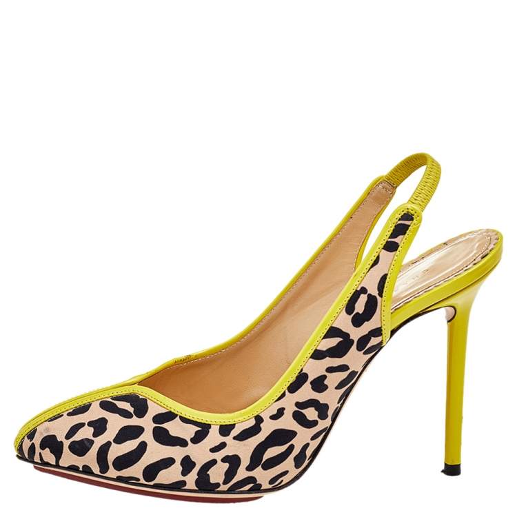 Pre Owned Charlotte Olympia Beige Leopard Print Fabric Slingback Sandals Size 37.5