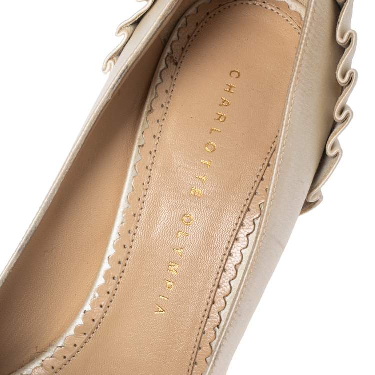 Pre Owned Charlotte Olympia Ivory Satin Masako Platform Pumps Size 38 