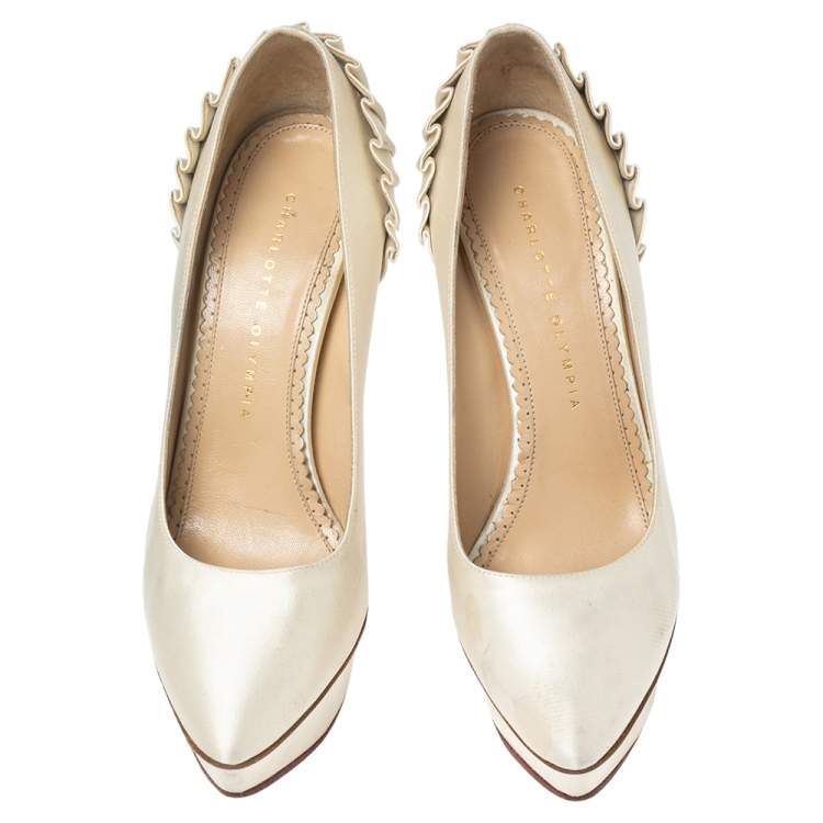 Pre Owned Charlotte Olympia Ivory Satin Masako Platform Pumps Size 38 
