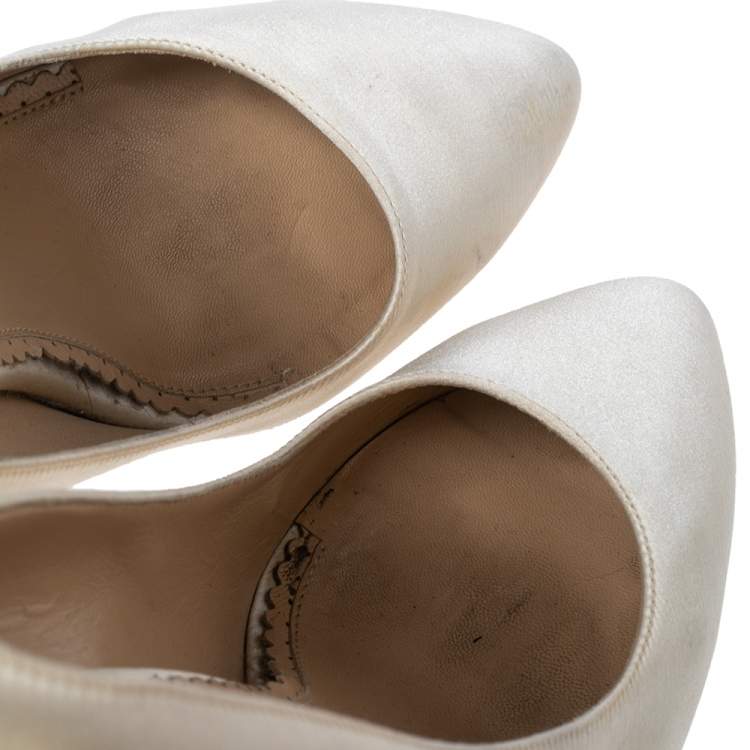 Pre Owned Charlotte Olympia Ivory Satin Masako Platform Pumps Size 38 