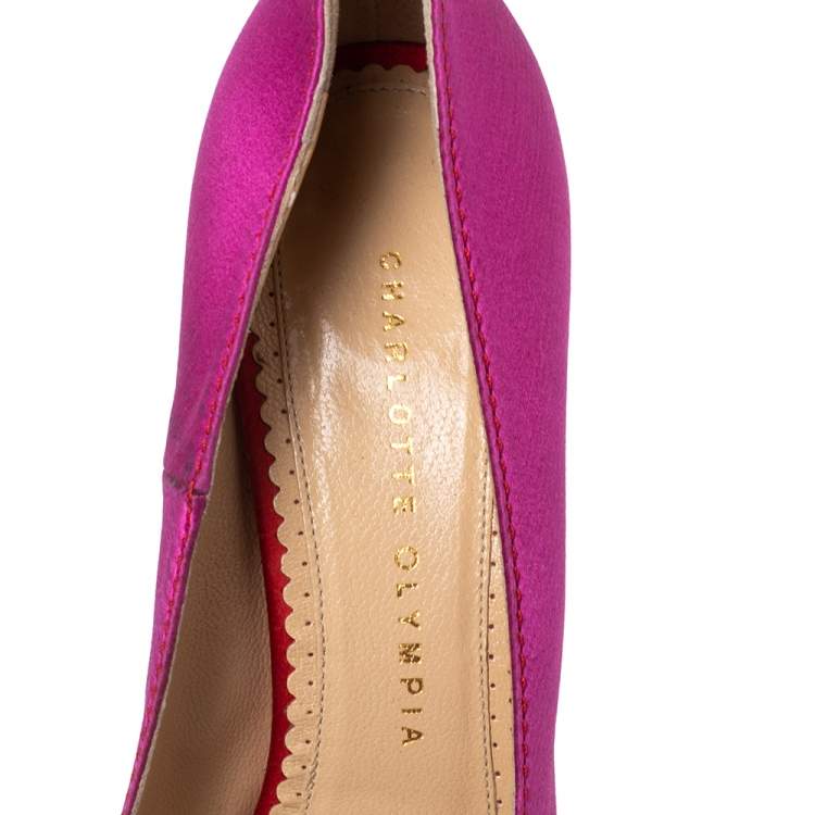 Pre Owned Charlotte Olympia Pink Satin Josephine Platform Pumps Size 38.5
