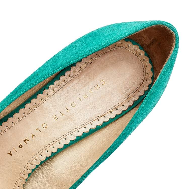 Pre Owned Charlotte Olympia Green Suede Dolly Platform Pumps Size 35