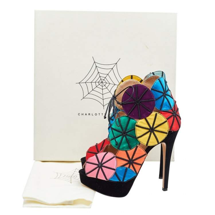 Pre Owned Charlotte Olympia Multicolor Satin Parasol Platform Sandals Size 36.5