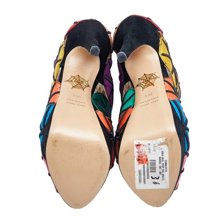 Pre Owned Charlotte Olympia Multicolor Satin Parasol Platform Sandals Size 36.5