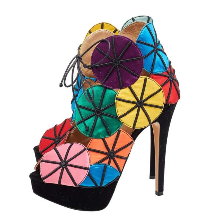 Pre Owned Charlotte Olympia Multicolor Satin Parasol Platform Sandals Size 36.5