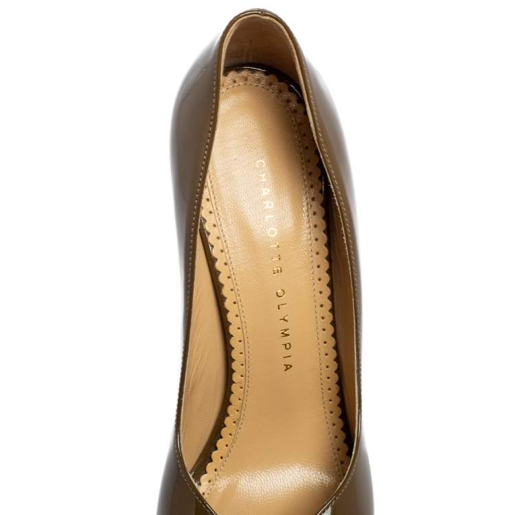 Pre Owned Charlotte Olympia Olive Green Patent Leather Dolly Platform Pumps Size 38