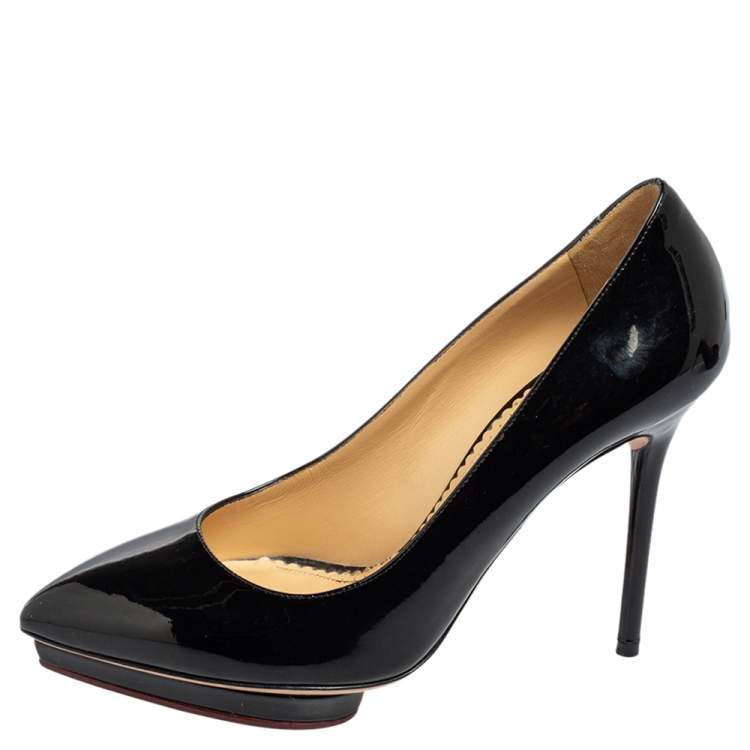 Pre Owned Charlotte Olympia Black Patent Leather Debbie Platform Pumps Size 38