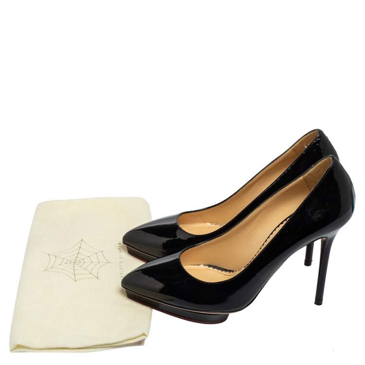 Pre Owned Charlotte Olympia Black Patent Leather Debbie Platform Pumps Size 38