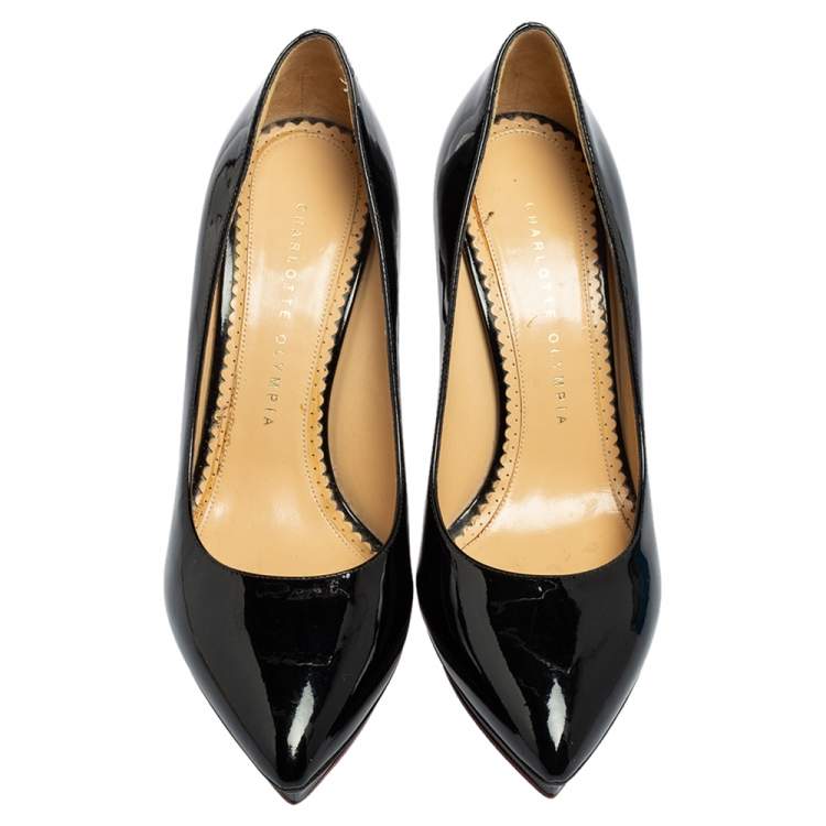 Pre Owned Charlotte Olympia Black Patent Leather Debbie Platform Pumps Size 38