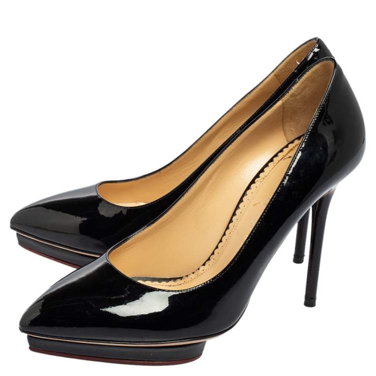 Pre Owned Charlotte Olympia Black Patent Leather Debbie Platform Pumps Size 38
