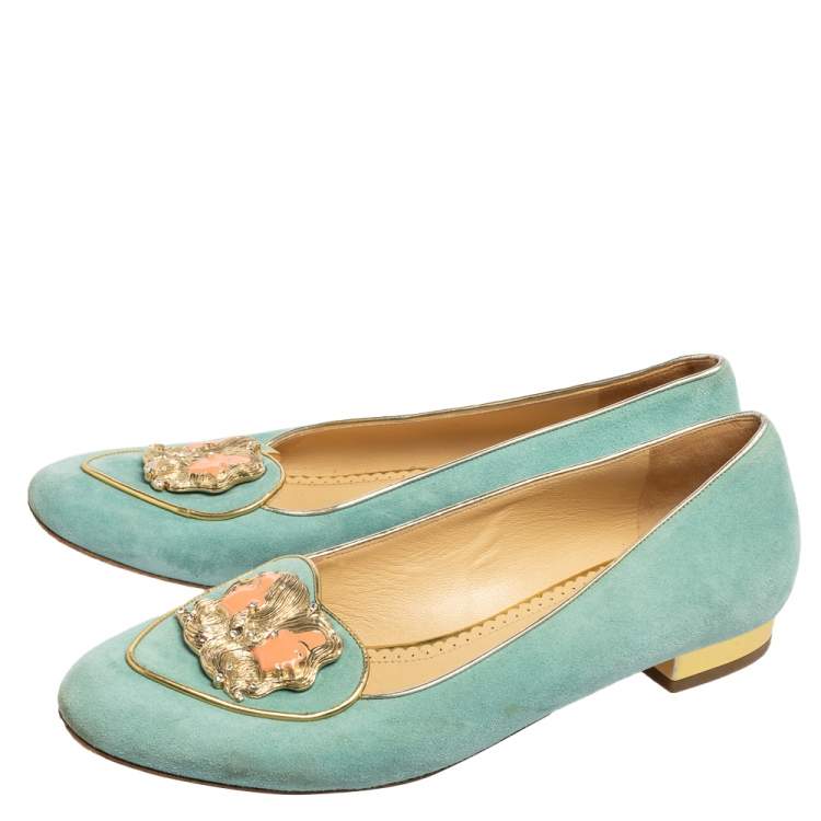 مملوكة مسبقًا Charlotte Olympia Blue Suede Birthday Zodiac Gemini Ballet Flats Size 38
