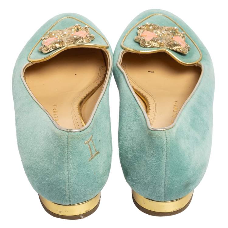 مملوكة مسبقًا Charlotte Olympia Blue Suede Birthday Zodiac Gemini Ballet Flats Size 38