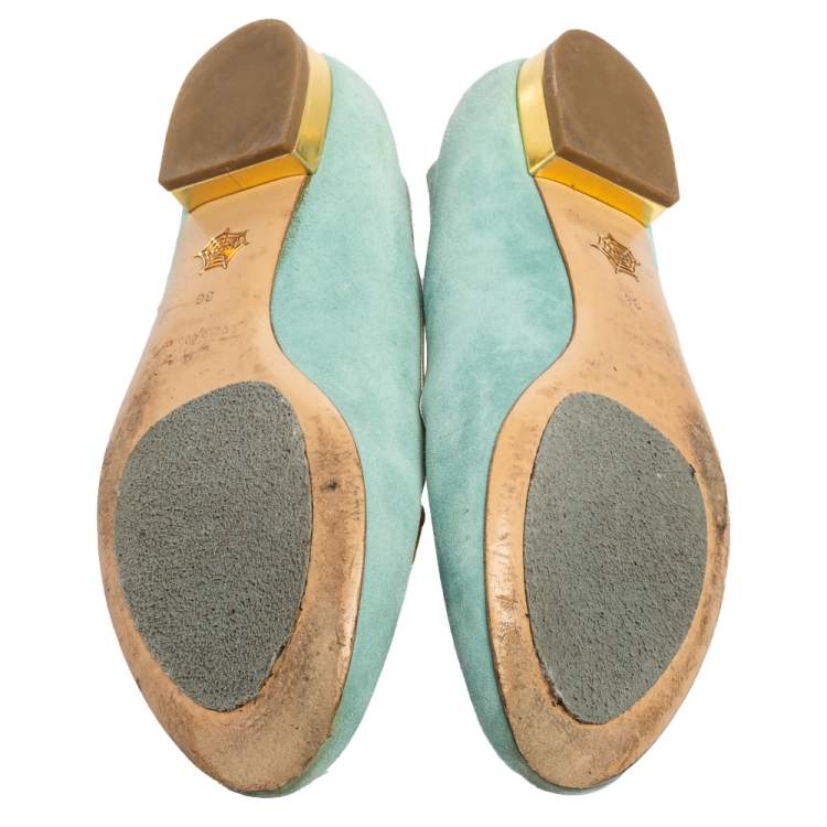 مملوكة مسبقًا Charlotte Olympia Blue Suede Birthday Zodiac Gemini Ballet Flats Size 38