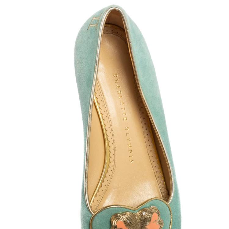 مملوكة مسبقًا Charlotte Olympia Blue Suede Birthday Zodiac Gemini Ballet Flats Size 38