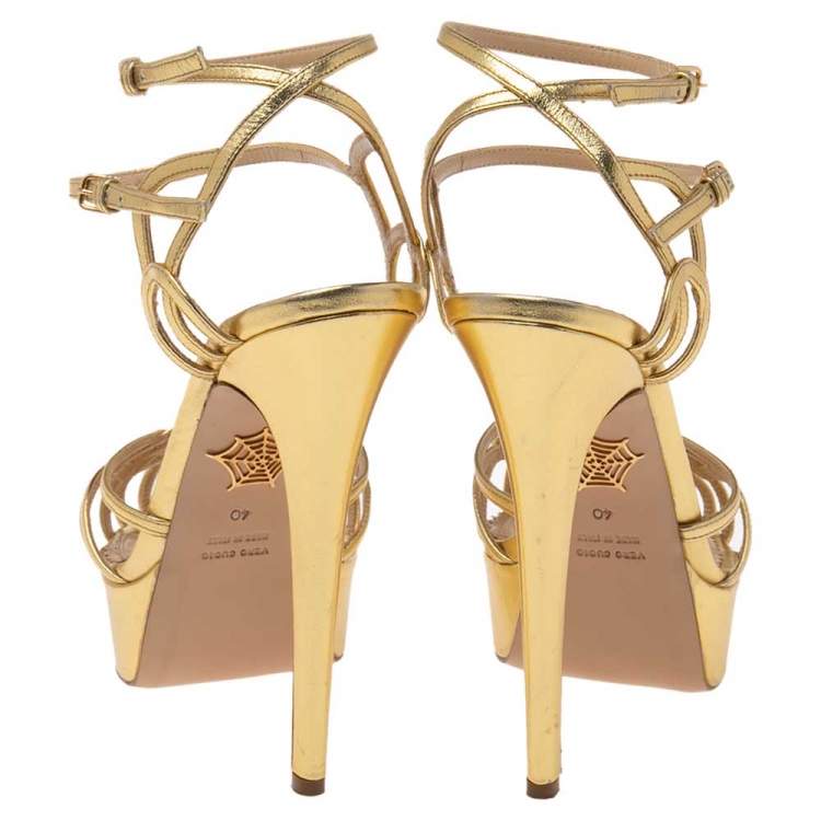 Pre Owned Charlotte Olympia Gold Leather Platform Sandals Size  40