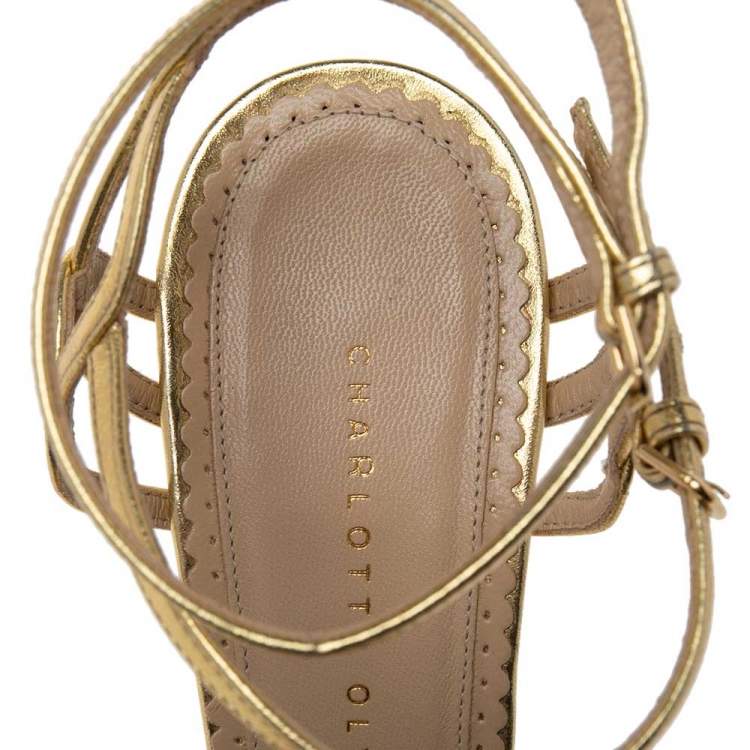 Pre Owned Charlotte Olympia Gold Leather Platform Sandals Size  40