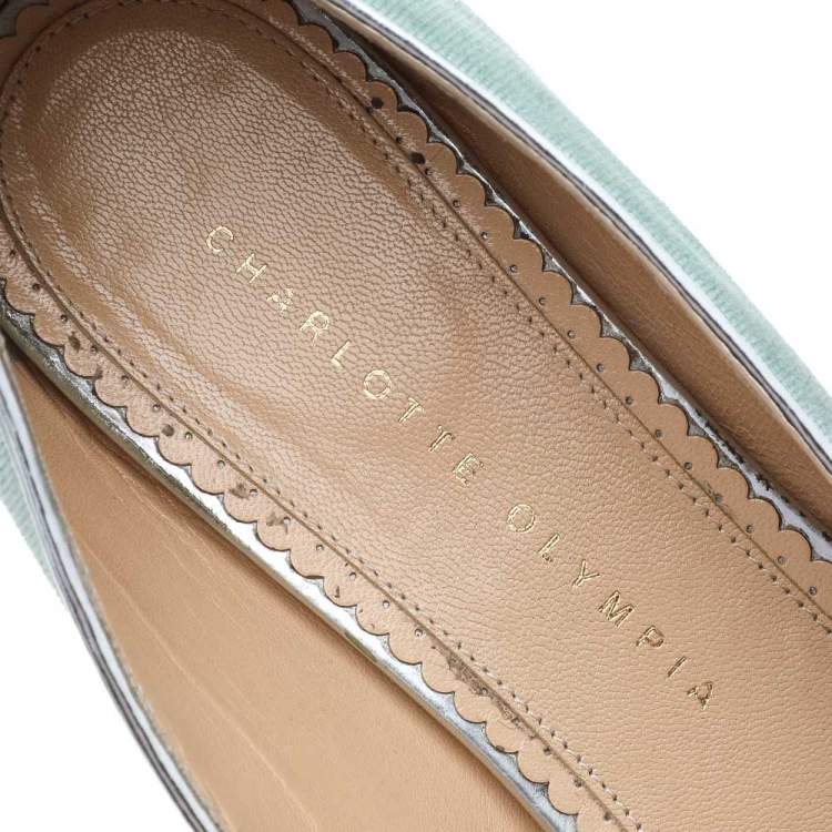 Pre Owned Charlotte Olympia Green Suede Mid Century Kitty Ballet Flats Size 41