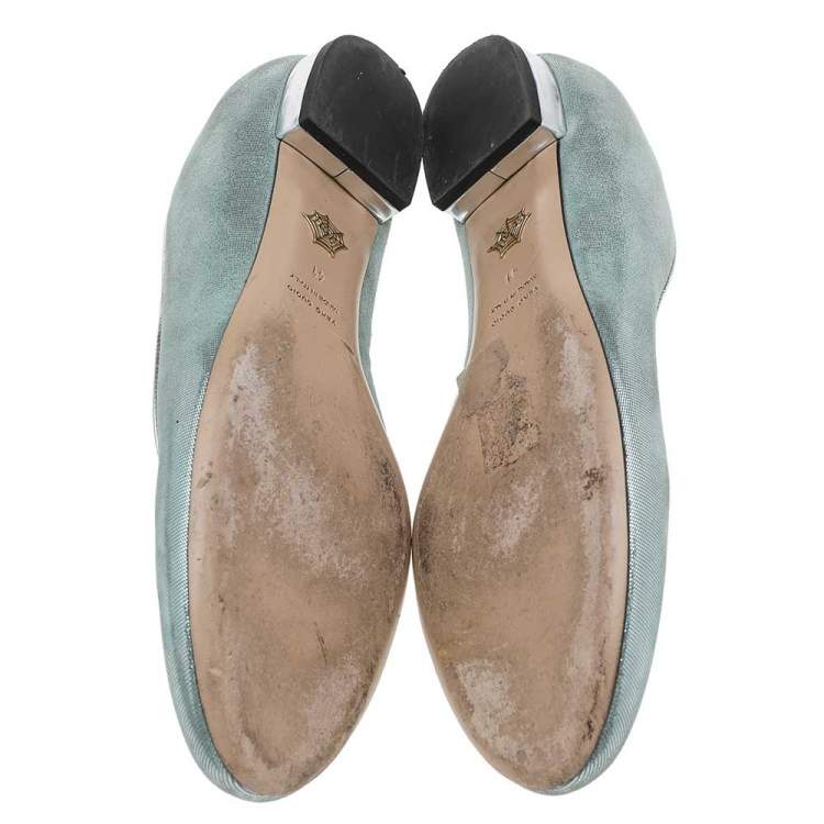 Pre Owned Charlotte Olympia Green Suede Mid Century Kitty Ballet Flats Size 41