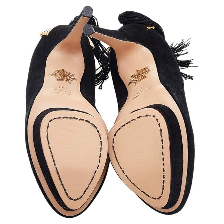 Pre Owned Charlotte Olympia Black Suede Fantastic Dolly Tassel Pumps Size 37