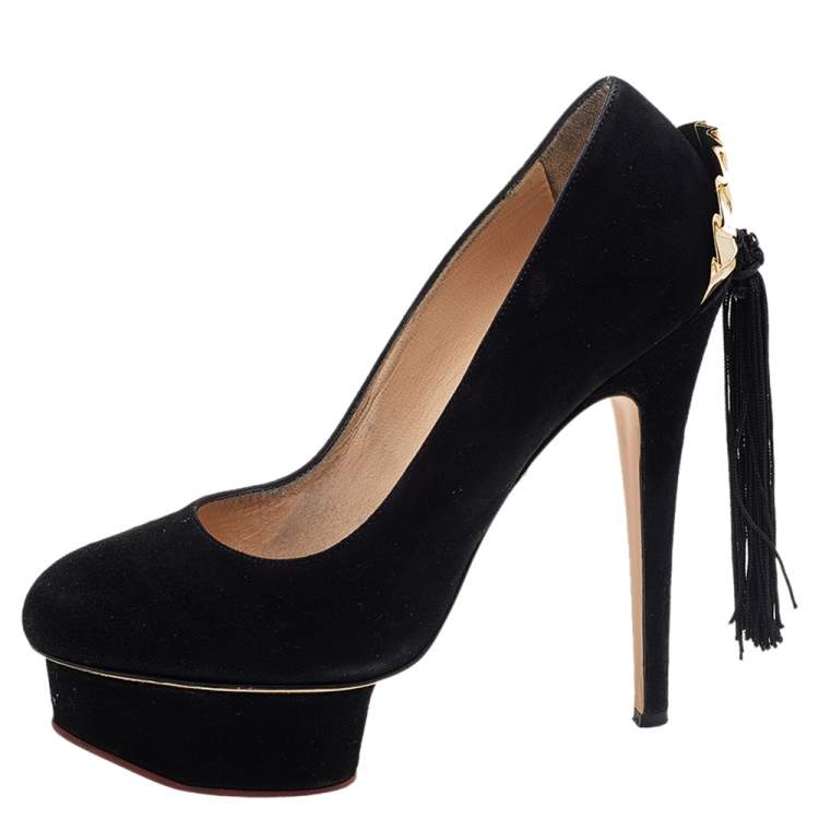 Pre Owned Charlotte Olympia Black Suede Fantastic Dolly Tassel Pumps Size 37