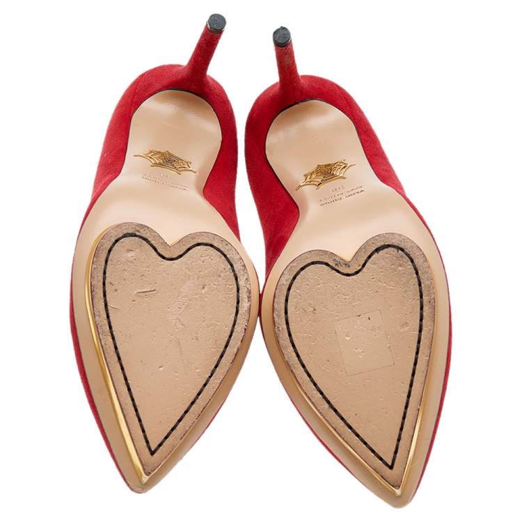 Pre Owned Charlotte Olympia Orange Suede Platform Pumps Size 38