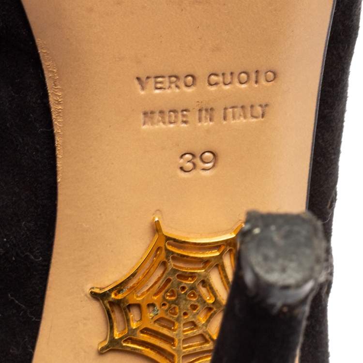 Pre Owned Charlotte Olympia Black Suede Eve Leaf Cutout Ankle Booties Size 39