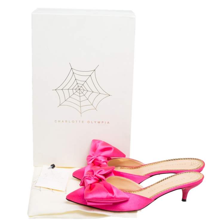 Pre Owned Charlotte Olympia Pink Satin Sophie Mules Size 40