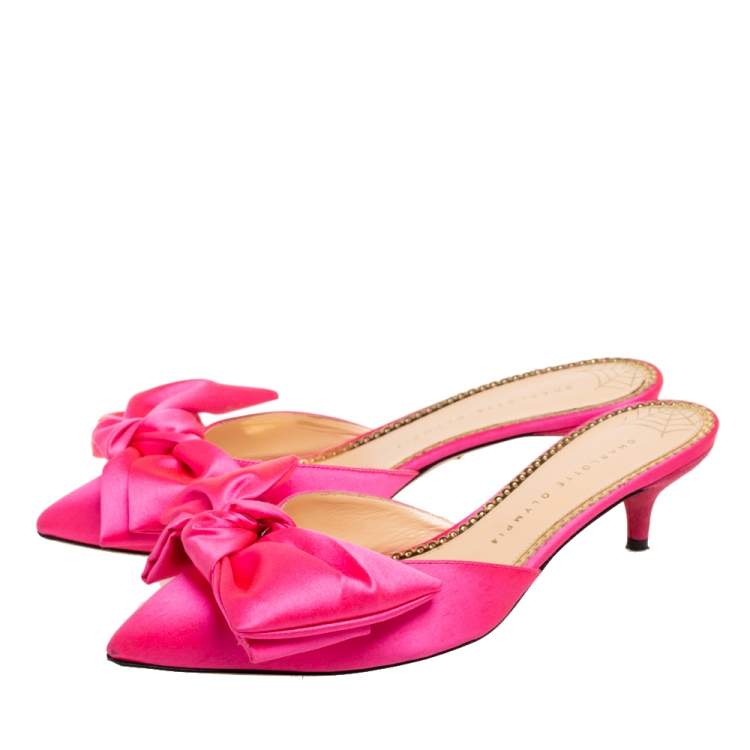 Pre Owned Charlotte Olympia Pink Satin Sophie Mules Size 40