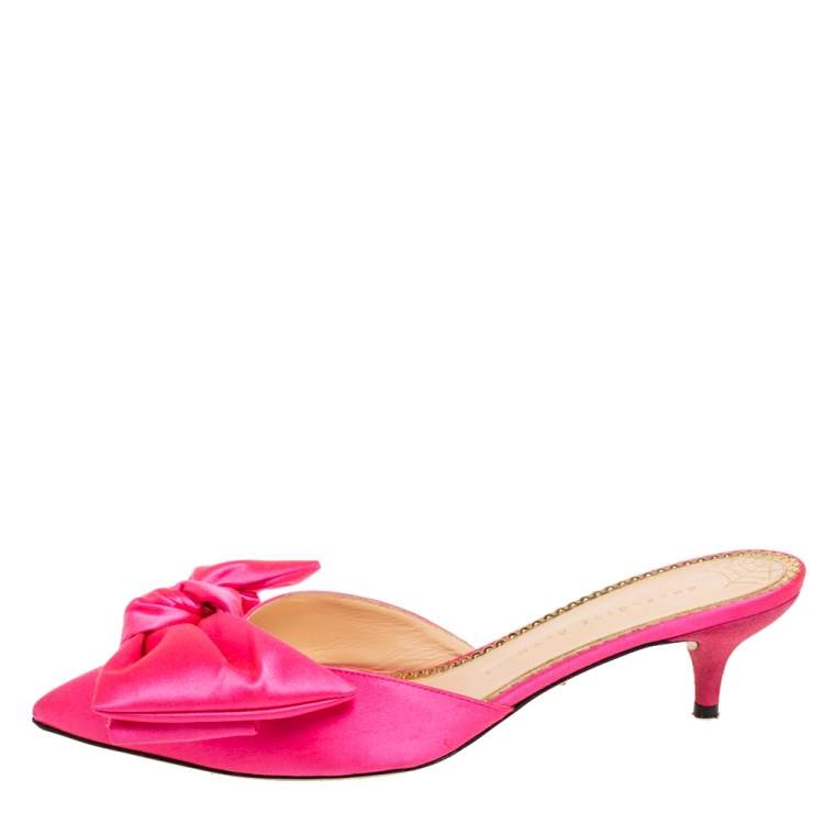 Pre Owned Charlotte Olympia Pink Satin Sophie Mules Size 40