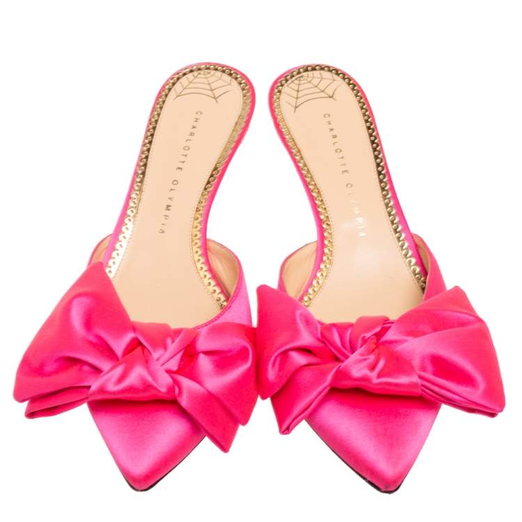 Pre Owned Charlotte Olympia Pink Satin Sophie Mules Size 40
