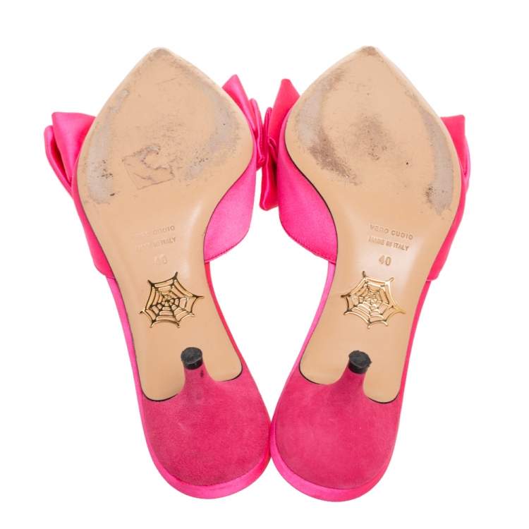 Pre Owned Charlotte Olympia Pink Satin Sophie Mules Size 40