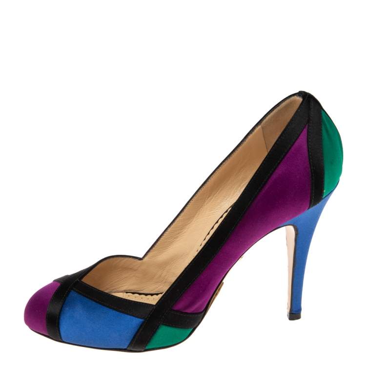 Pre Owned Charlotte Olympia Multicolor Satin Round Toe Pumps Size 39