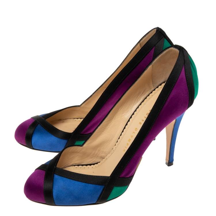 Pre Owned Charlotte Olympia Multicolor Satin Round Toe Pumps Size 39