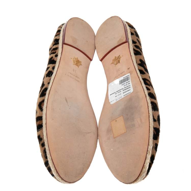 مملوكة مسبقًا Charlotte Olympia Beige/Brown Leopard Print Calf Hair  Espadrille Flats Size 38
