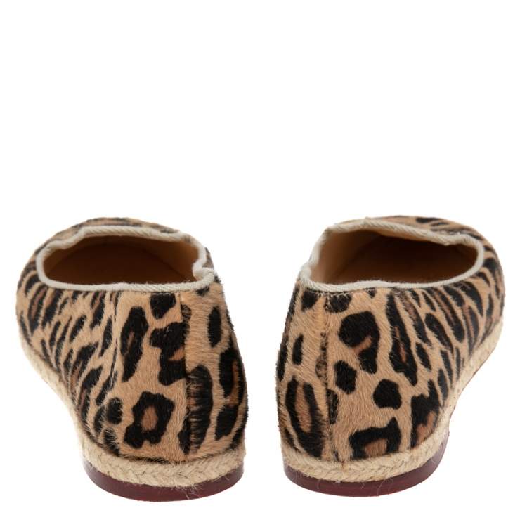مملوكة مسبقًا Charlotte Olympia Beige/Brown Leopard Print Calf Hair  Espadrille Flats Size 38