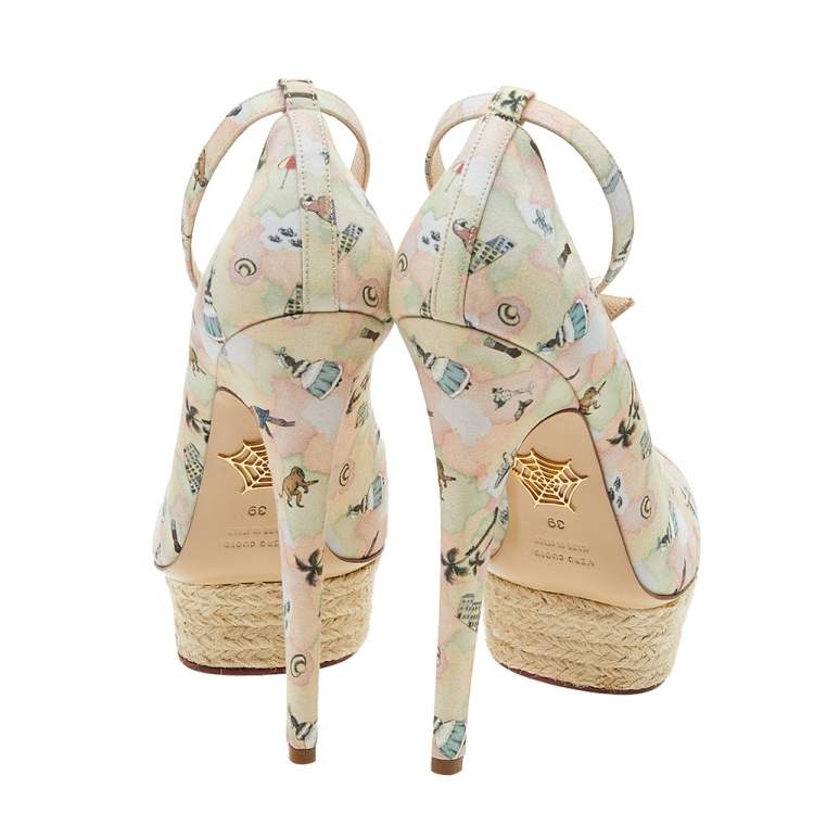 Pre Owned Charlotte Olympia Multicolor Discover Brazil Print Canvas Dolores Ankle Strap Platform Pumps Size 39