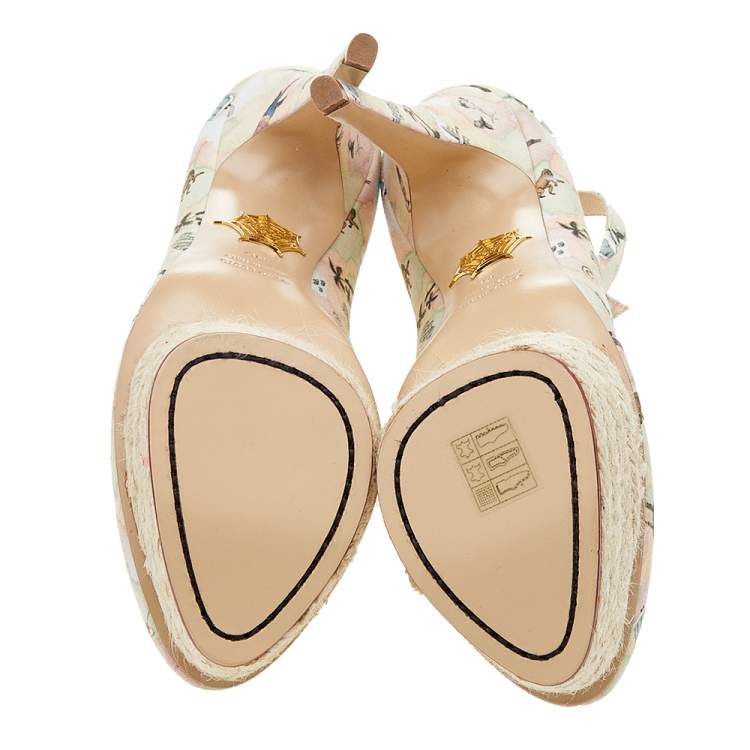 Pre Owned Charlotte Olympia Multicolor Discover Brazil Print Canvas Dolores Ankle Strap Platform Pumps Size 39
