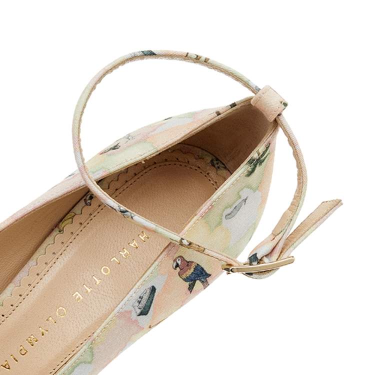 Pre Owned Charlotte Olympia Multicolor Discover Brazil Print Canvas Dolores Ankle Strap Platform Pumps Size 39