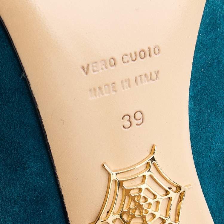 Pre Owned Charlotte Olympia Teal Blue Suede Dolly Platform Pumps Size 39