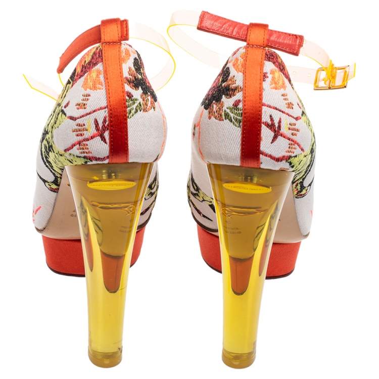 Pre Owned Charlotte Olympia Multicolor Embroidered Fabric Dolly Ankle-Strap Pumps Size 40
