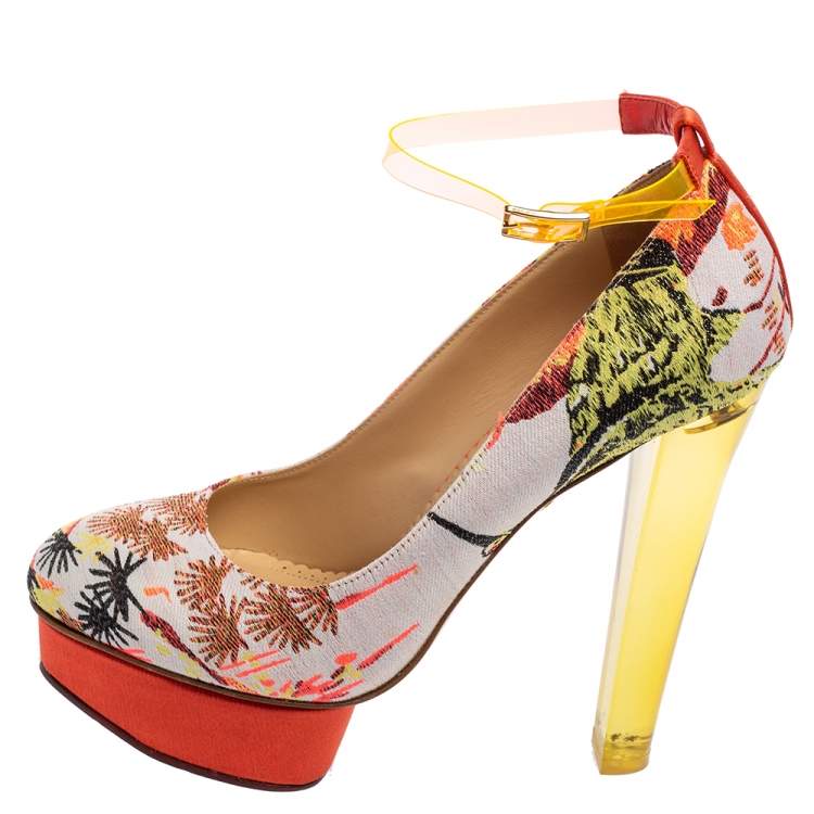 Pre Owned Charlotte Olympia Multicolor Embroidered Fabric Dolly Ankle-Strap Pumps Size 40